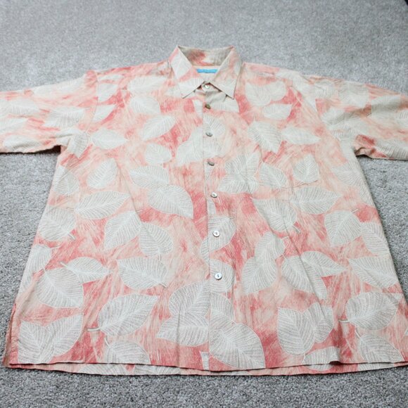 Tori Richard Shirt Mens Large Pink Floral 100% Cotton Lawn Short Sleeve Button - Picture 2 of 12